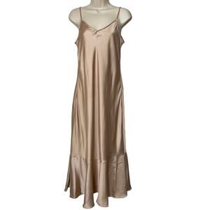 Lattelier‎ Gorgeous Slip Cami Midi Dress, Nude poly Satin, Size Medium, NWOT